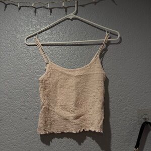 Brandy Melville Women's Cream pink ruched Tank Top